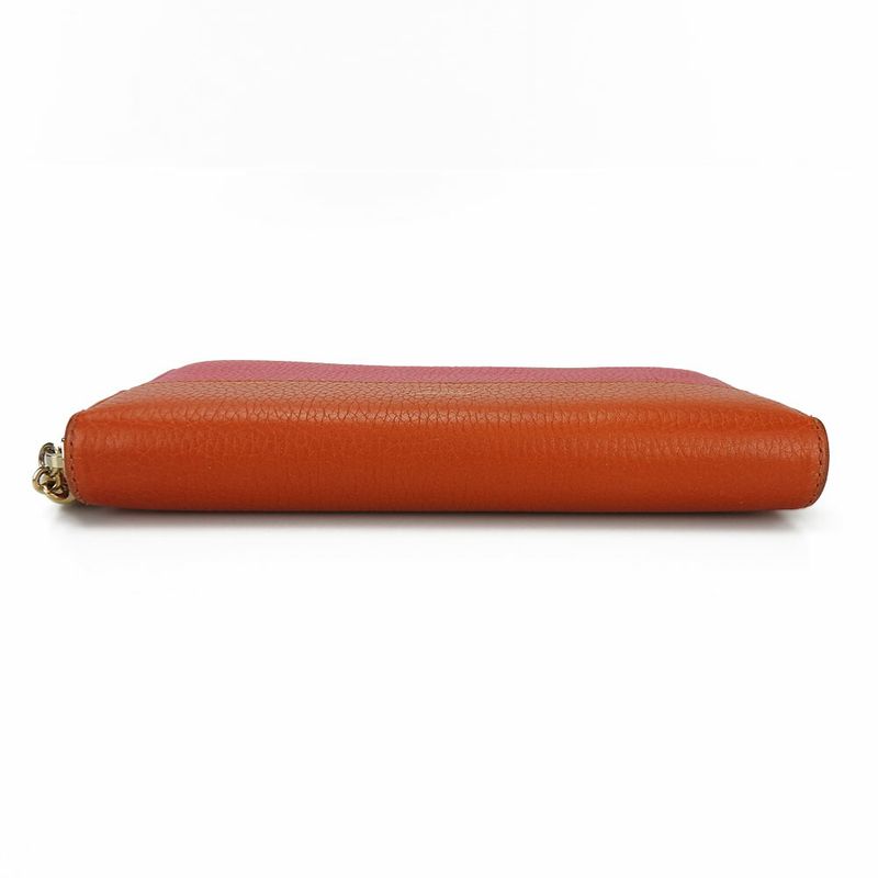 Gucci Long Wallet Bamboo Leather Orange Pink Round Zipper Zippy Bicolor — view 3