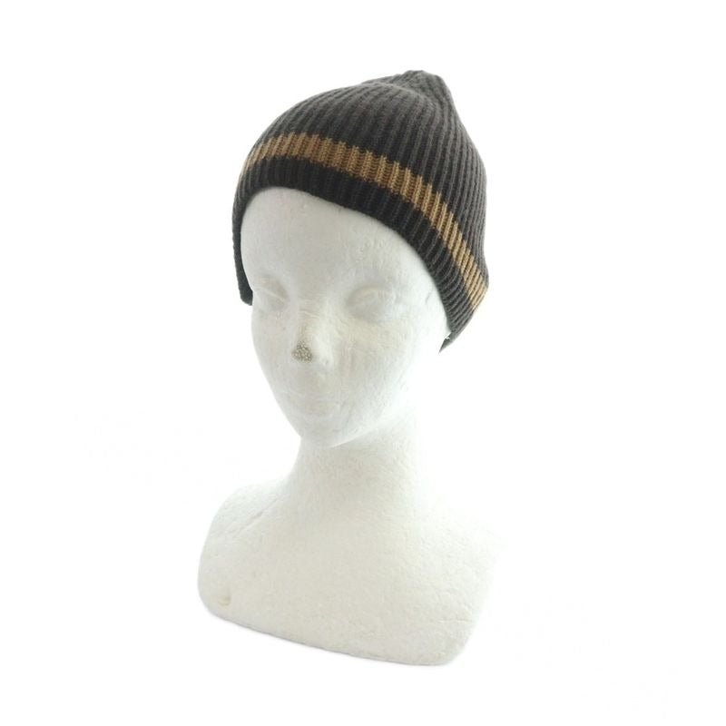 Gucci Beanie Knit Cap Logo Bicolor M Brown GY03 MQ OH