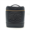 Chanel CC Logo Caviar Leather Vanity Hand Bag Black