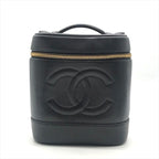 Chanel CC Logo Caviar Leather Vanity Hand Bag Black