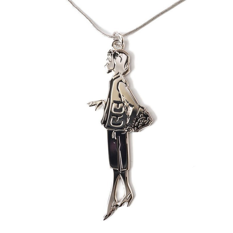 Chanel Charm Long Necklace Mademoiselle Motif Silver