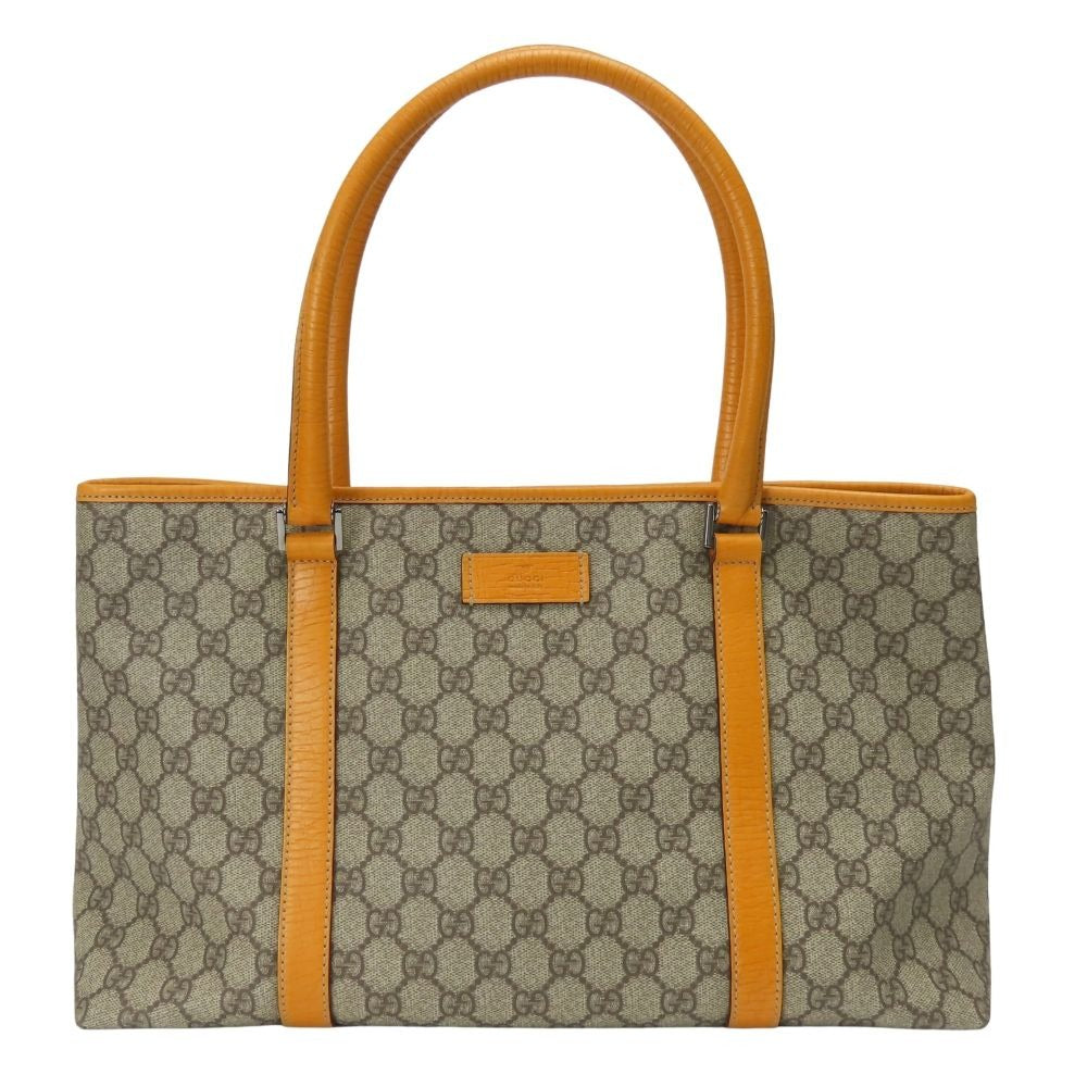 Gucci Tote GG Supreme Canvas Leather Beige Orange Everyday Use