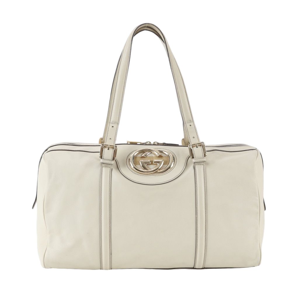 Gucci Interlocking Leather Boston Bag Tote Gold