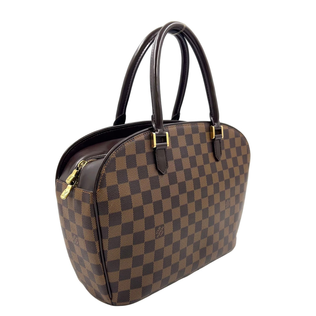 Louis Vuitton Saria Horizontal Damier Ebene Leather Brown Handbag Gold — view 2
