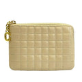 Celine CC Charm Coin Case Purse Mini Pouch Quilted Leather Beige