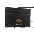 Gucci Leather Bee Card Case Holder Pass Regular Black Au7741