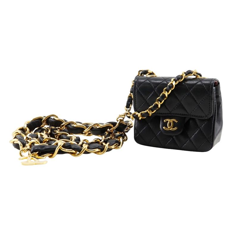 Chanel Chain Pochette Micro Quilted Vintage Lambskin Black Waist — view 2