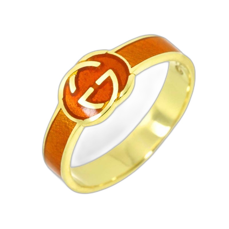 Gucci Interlocking Ring Enamel 18k YG Yellow Gold
