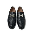 Hermes Paris Loafer Leather Shoes Black Silver Hhardware Moccasin Flat — view 2
