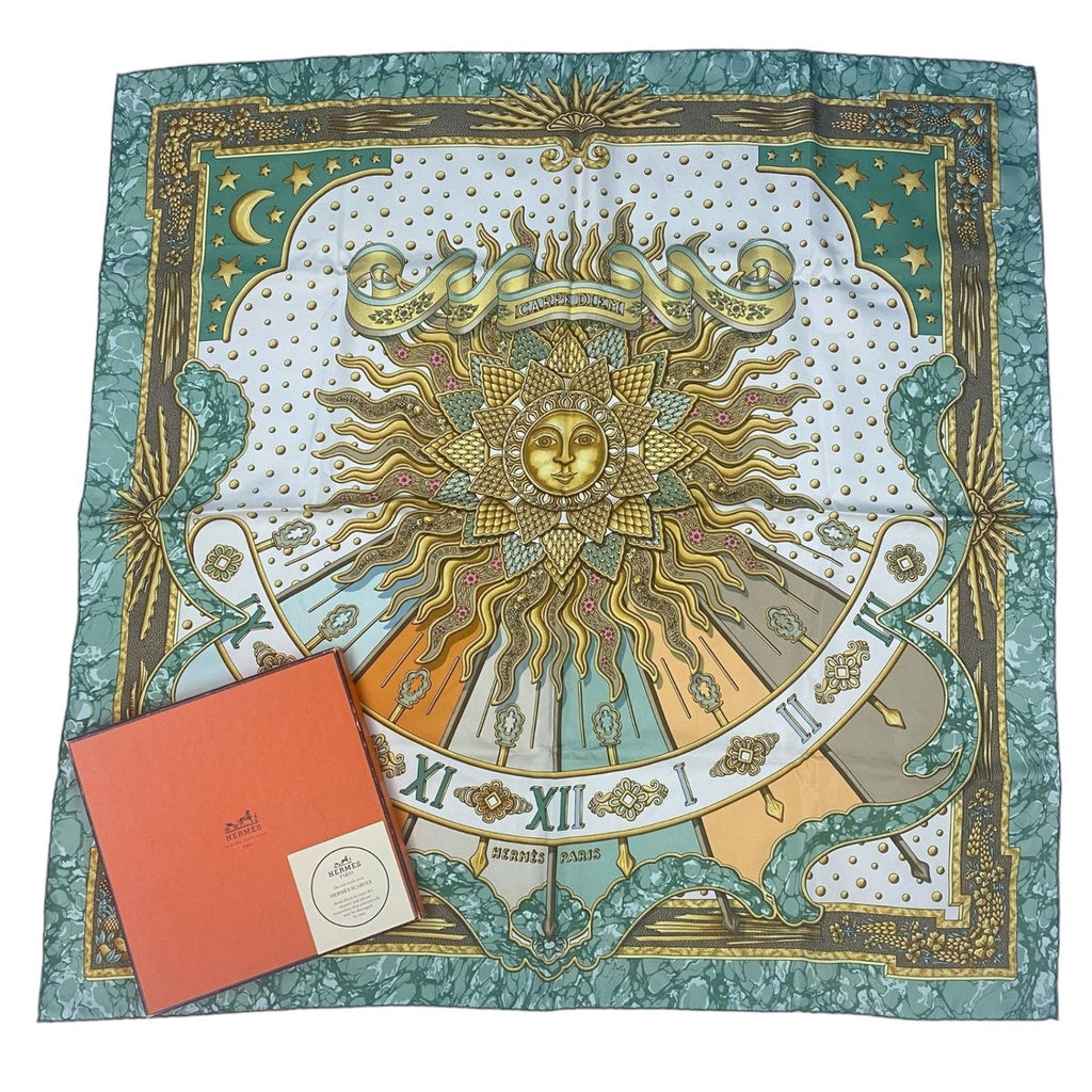 Hermes Scarf Silk Carre 90 Carpe Diem Enjoy Today Multi Box