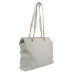 Chanel CC Logo Caviar Leather White Tote Gold — view 2