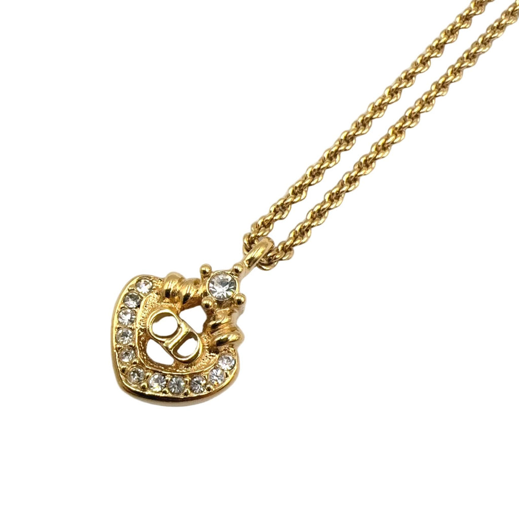 Dior CD Logo Rhinestone Color Stone Clear Gold Necklace