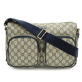 Gucci GG Supreme Plus Shoulder Bag Leather Beige Navy Silver