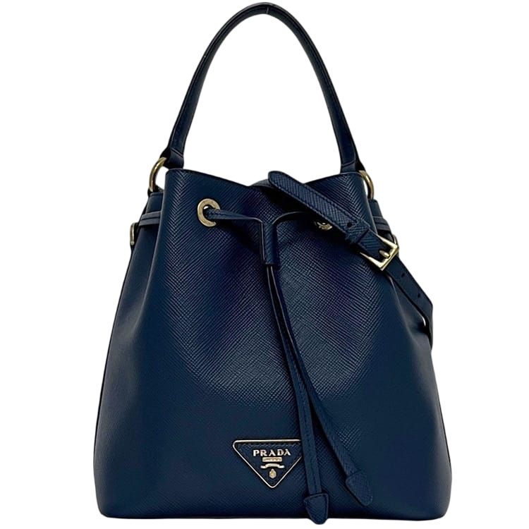 Prada Drawstring Shoulder Bag 2-Way Hand 1 BE 032 158 Saffiano Leather Azzurro