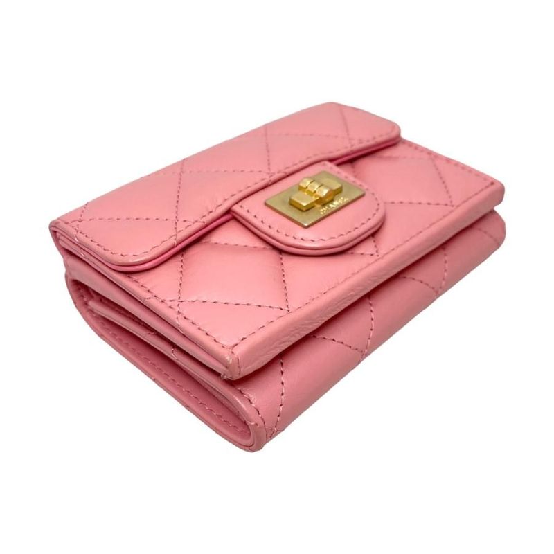 Chanel Trifold Wallet Small Flap Quilted Calfskin Pink — view 3