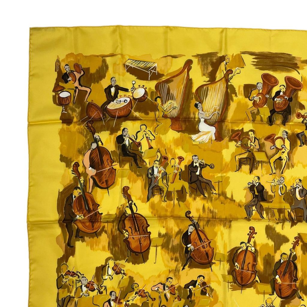 Hermes Carre 90 Concerto 100% Silk Scarf Yellow — view 2