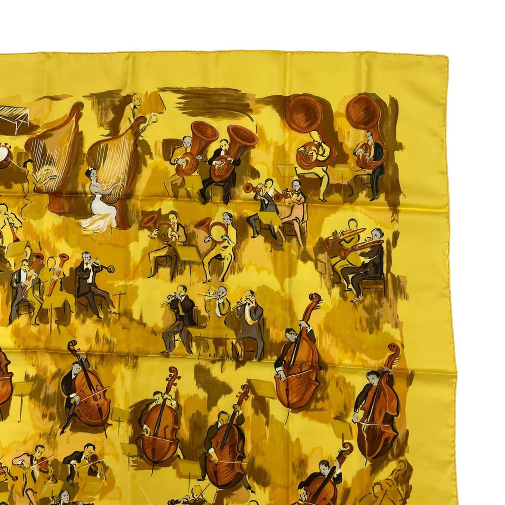 Hermes Carre 90 Concerto 100% Silk Scarf Yellow — view 3