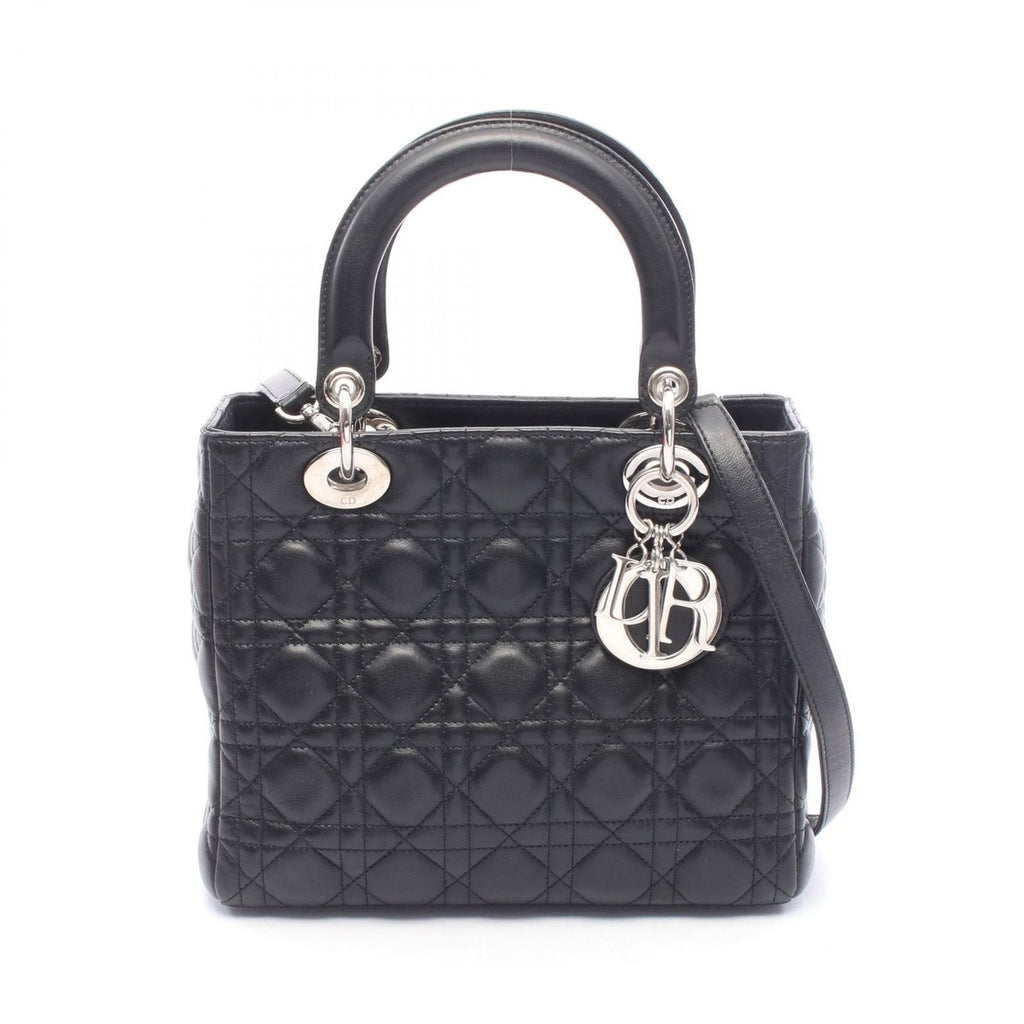 Dior Handbag Lady Cannage Black Leather 2-Way Tote