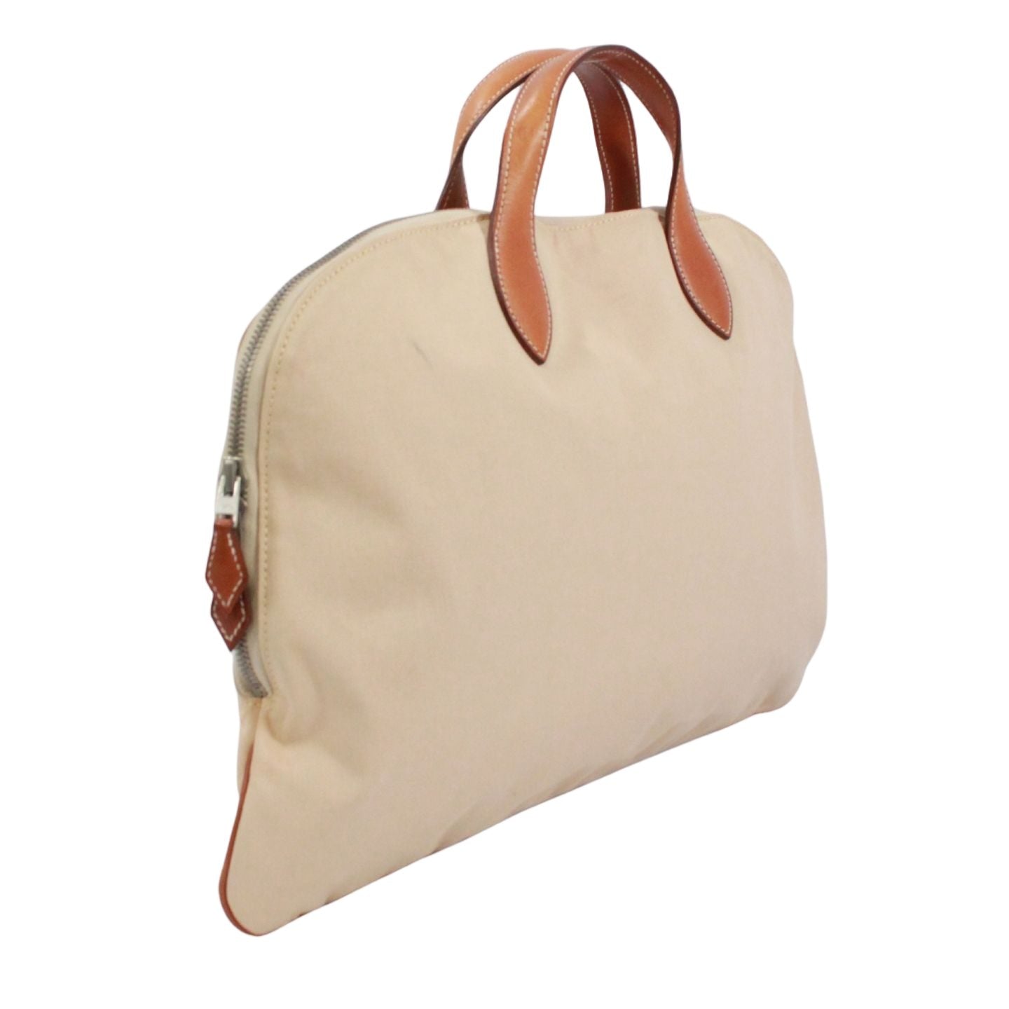 Hermes Edit Leather Canvas Beige Handbag Silver — view 2