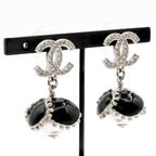 Chanel Earrings Silver Black Coco Mark Rhinestone Flower — view 9