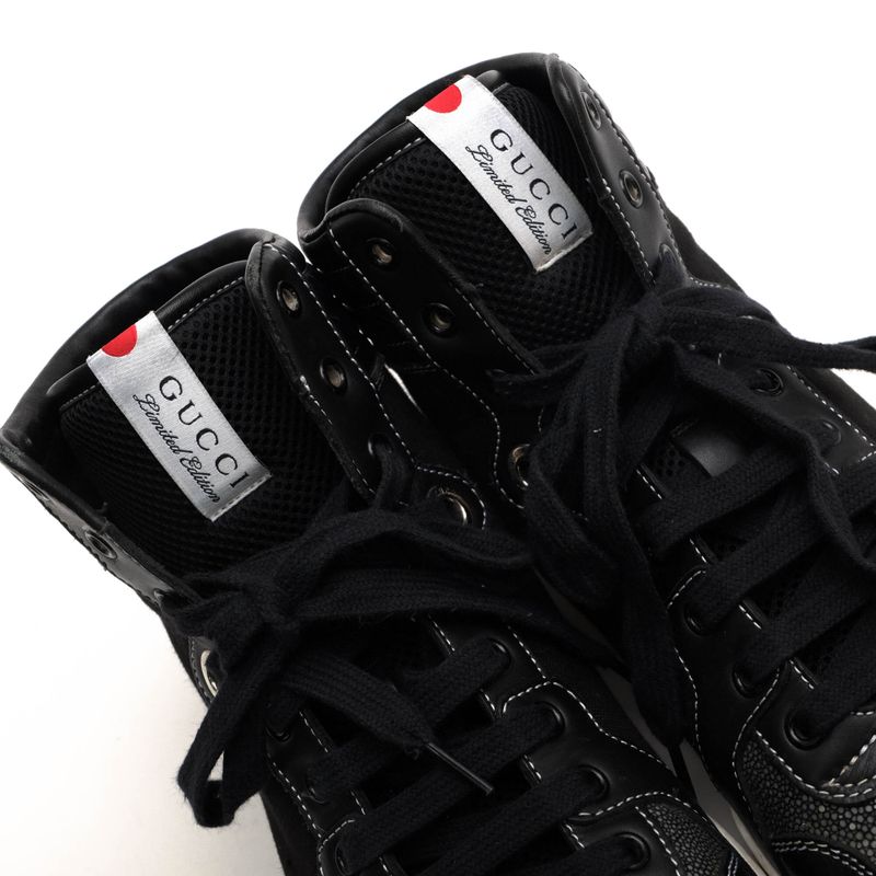 Gucci Shoes Sneakers High Cut Men Cotton Canvas Leather Black — view 5