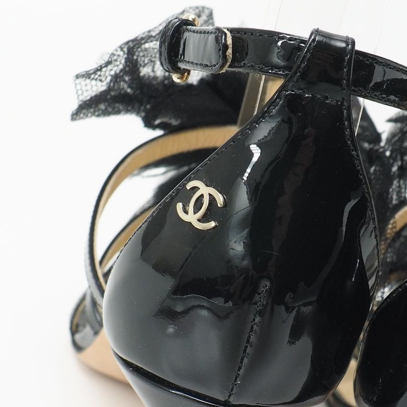 Chanel Sandals Size 35.5 Lace Shoes Ankle Strap Thong Mules CC Logo — view 4