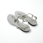 Chanel Sandals Shoes Leather White Gold Coco Mark Rhinestone Strap Thong — view 4