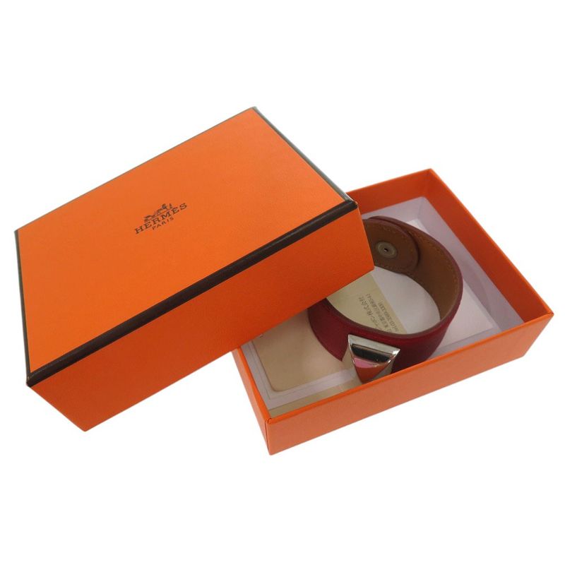 Hermes Medor Bangle Leather Metal Red Engraved D 0564 — view 3