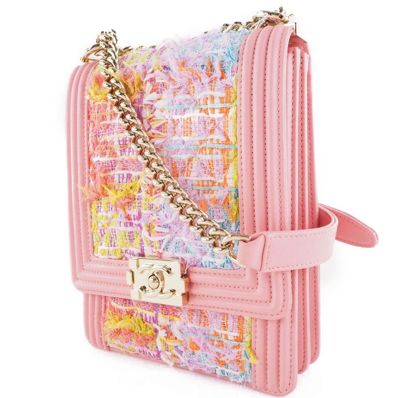 Chanel Chain Shoulder Boy As0130 Tweed And Lambskin Pink — view 2