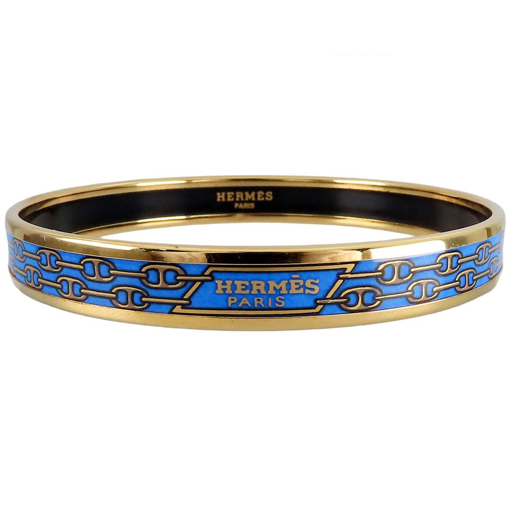 Hermes Enamel Bangle Blue Gold SS PM Chaine D'Ancre 20.5 Bracelet
