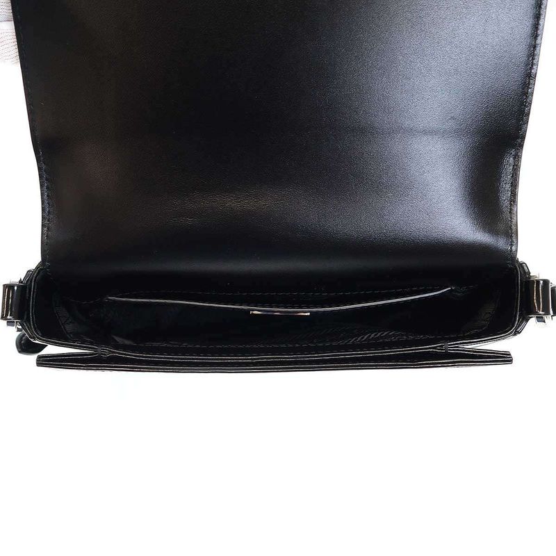Prada Brushed Leather Shoulder Bag Black — view 6