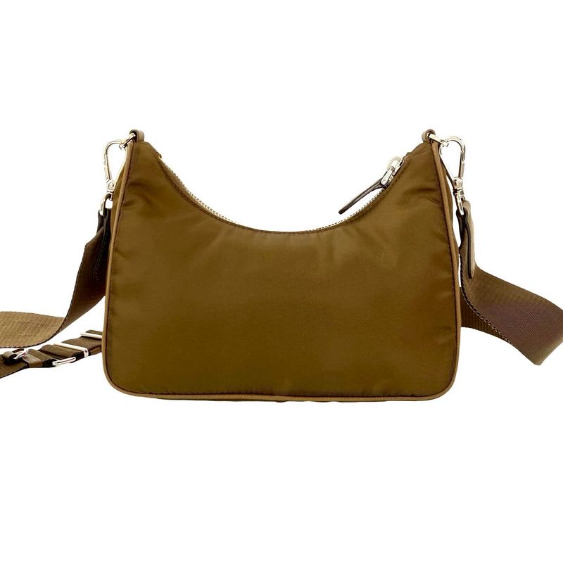 Prada Triangle Logo Hardware Nylon Saffiano Leather 2-Way Chain Semi