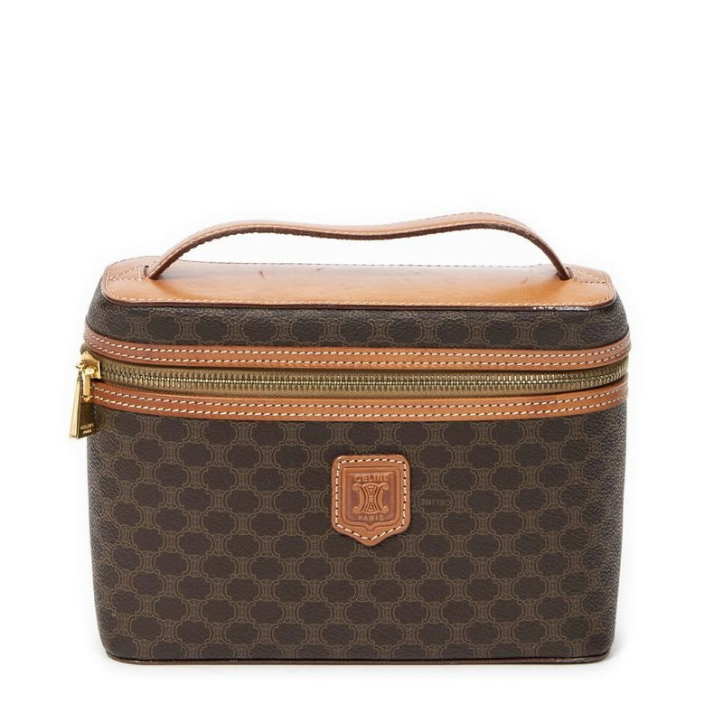Celine Top Handle Toiletry Pouch Brown Macadam Canvas AB