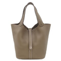 Hermes Handbag Picotin Lock MM 22 Taurillon Clemence Etoupe Silver Greige