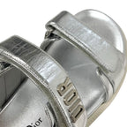 Christian Dioract Sandals Shoes Leather Metallic Silver Logo Lambskin — view 9