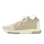 Hermes Addict Sneakers Shoes 37 Gray Silver Gold Lame Low Cut YM