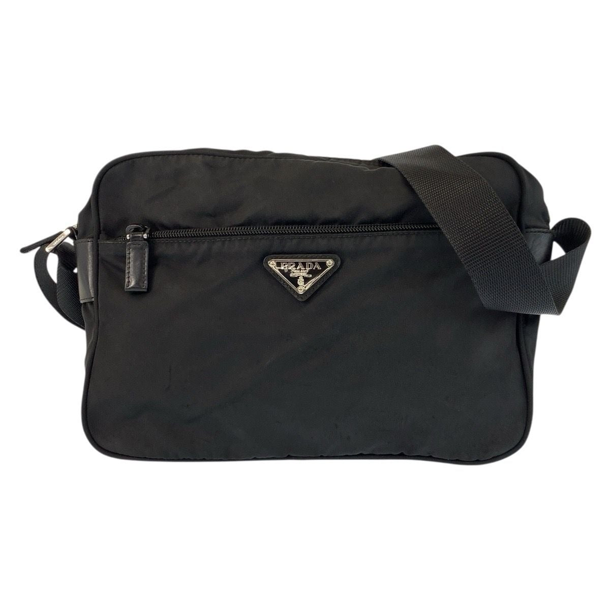 Prada Tessuto Black Silver Nylon Shoulder Bag Pochette