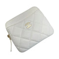 Chanel Quilted Classic Zip Coin Purse Ap2061 White Coco Mark Caviar Leather