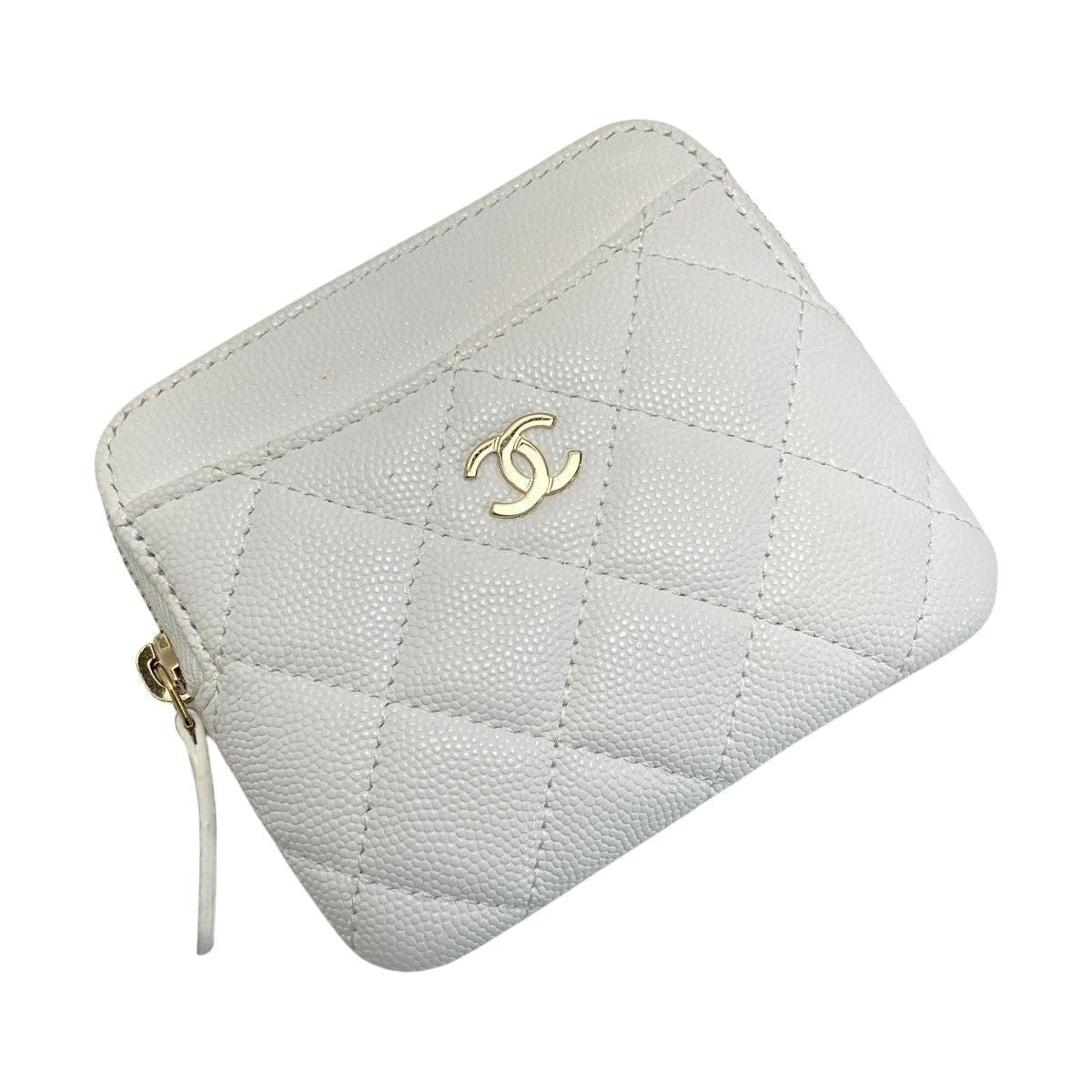 Chanel Quilted Classic Zip Coin Purse Ap2061 White Coco Mark Caviar Leather