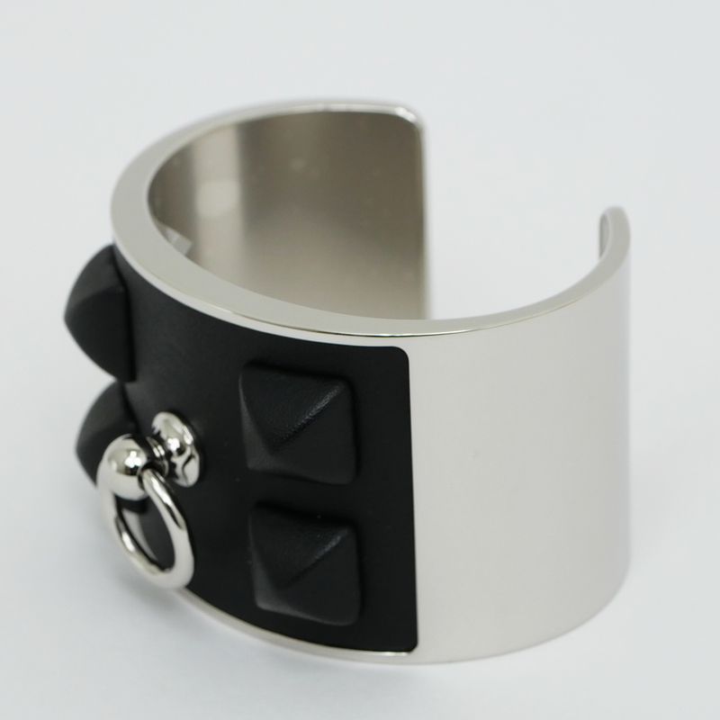 Hermes Collier de Chien Medle Gaine Size T2 Black Silver Bracelet Bangle — view 3