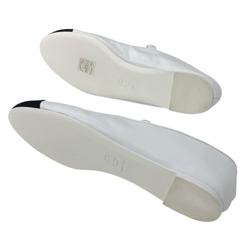 Chanel Flat Shoes Leather Fabric White Black Mary Jane Coco Mark Ballet — view 6