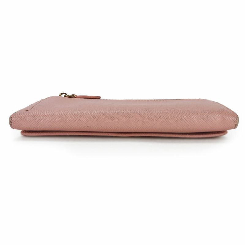 Prada Long Wallet 1 Mh132 Saffiano Leather Light Pink Gold Hardware Fold Simple — view 4