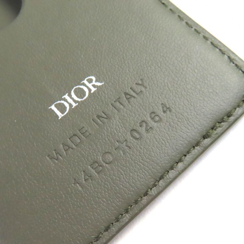 Christian Dior 2 flg Saddle Logo Magnet Gravity Leather Card Holder Case — view 8
