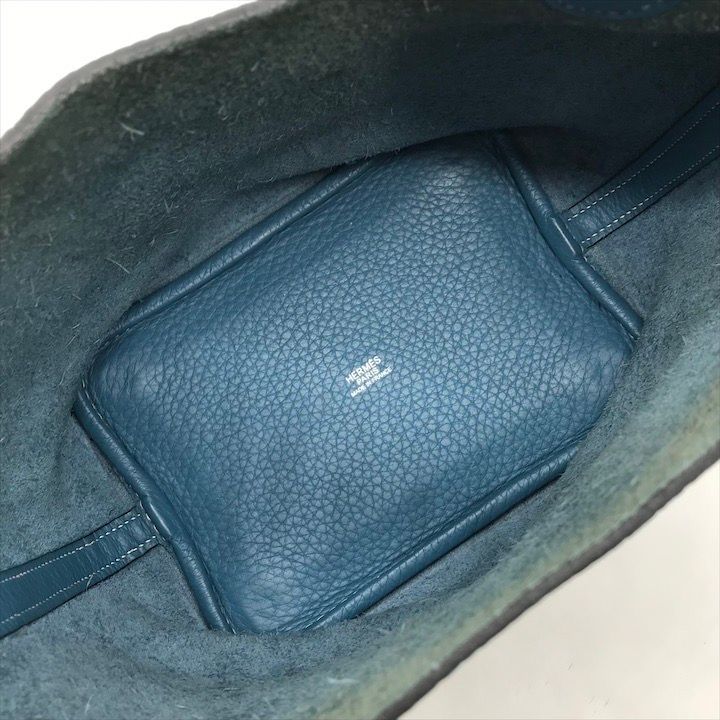Hermes Picotin Blue Jean Hand Bag Leatheed Bag Jeans — view 7