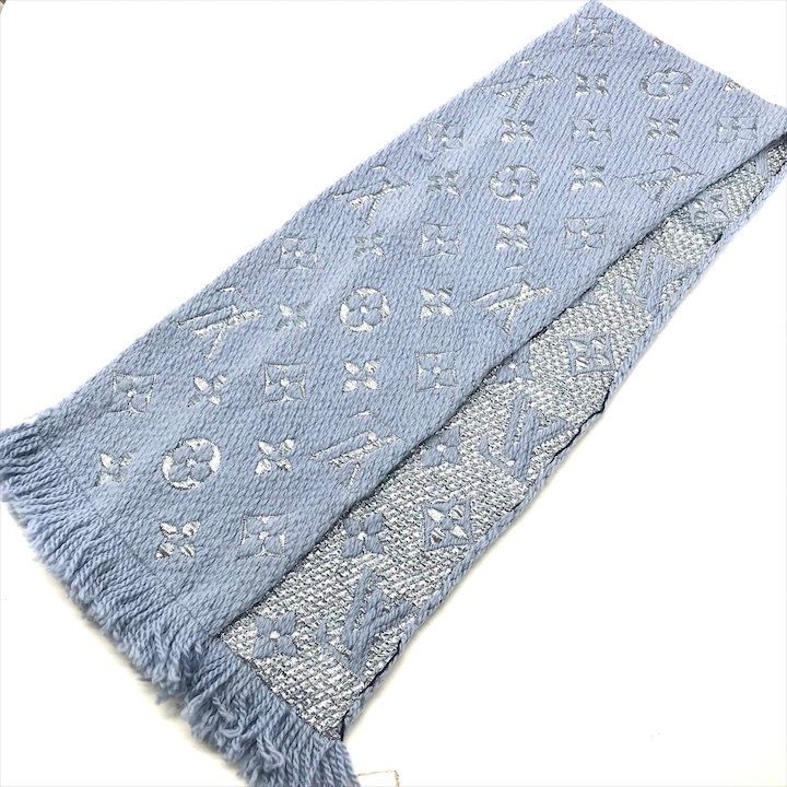 Louis Vuitton Monogram Shine Echarpe Logo Mania Scarf Blue — view 2