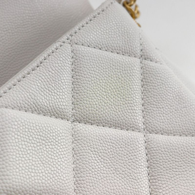 Chanel Quilted Flap Shoulder Chain Caviar Leather White — view 8
