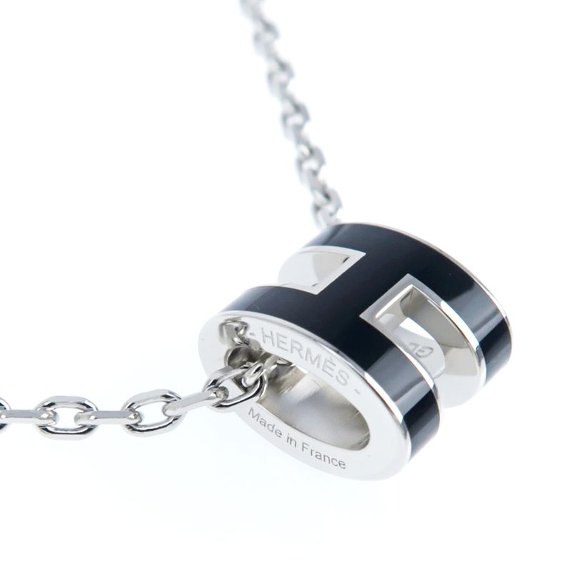 Hermes Necklace Pop Ash Mini Pendant H Black Silver-color Accessories — view 4