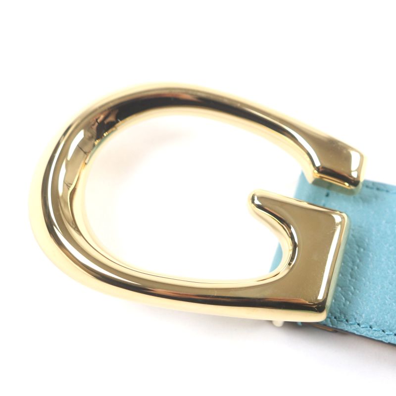 Gucci Memorable Buckle g Logo Bicolor Leather Belt Yellow Blue — view 6