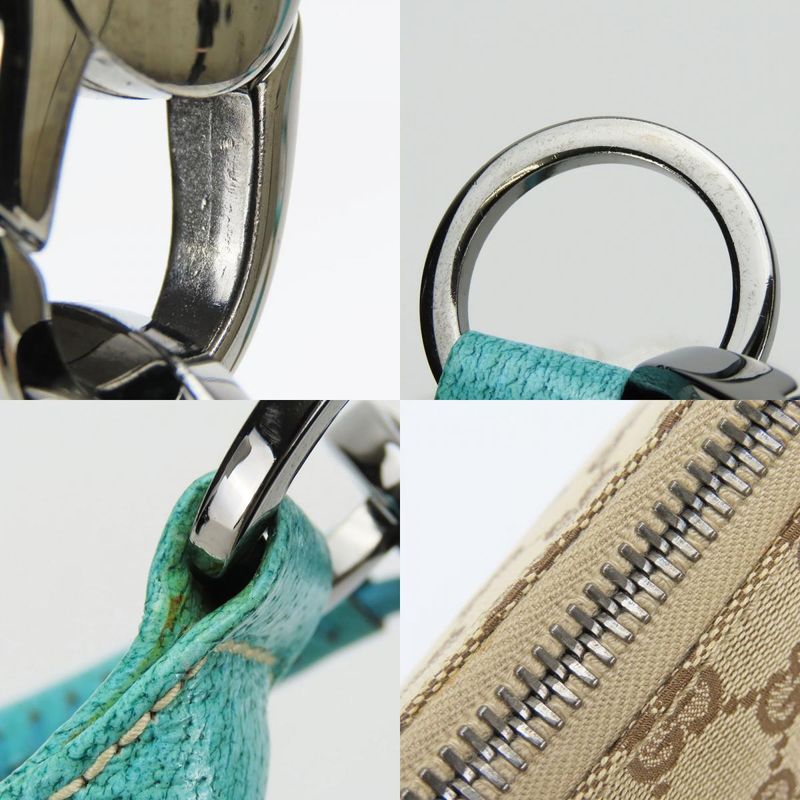 Gucci Shoulder Bag GG Canvas Leather Beige Blue Silver Hardware — view 6