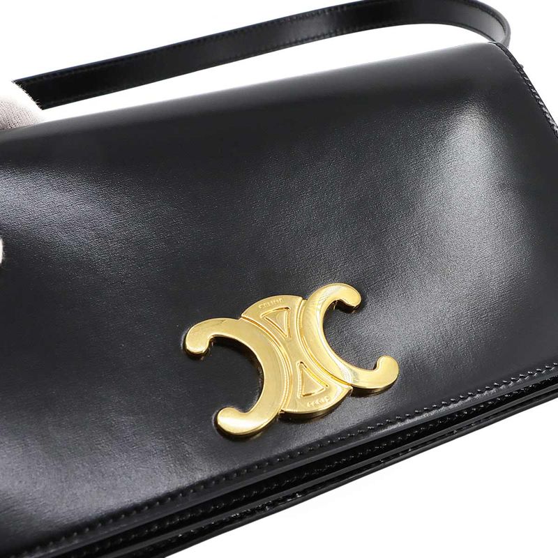 Celine Triomphe Trapeze 2-Way Shoulder Clutch Bag Leather Black Gold Hardware — view 8